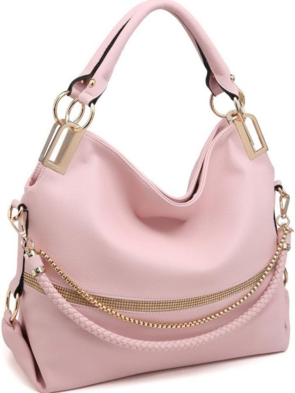 Stylish Large Hobo Bag with Rhinestone Accents | Vegan Leather Tote Purse for